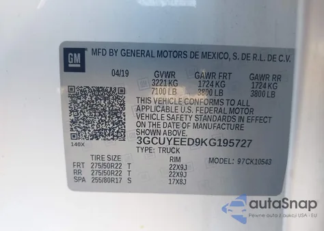 2019 Chevrolet Silverado 1500 Rst z USA, uszkodzony, nr VIN 3GCUYEED9KG195727